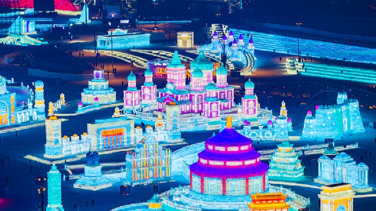 Live: Lights illuminate world's largest ice and snow theme park