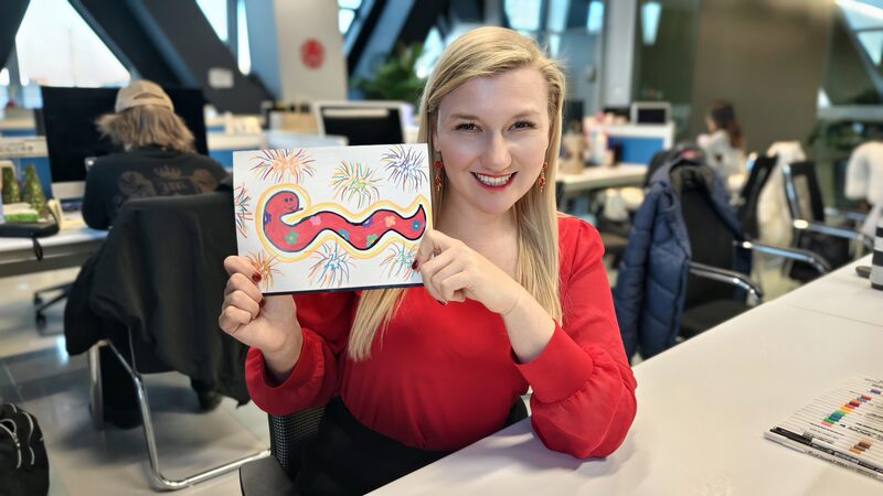 A snake painting with fireworks for a joyous Spring Festival video poster