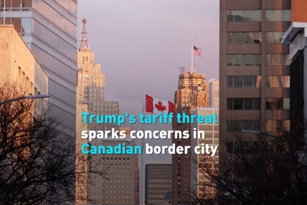 Trump’s Tariff Plan Worries Canadian Border City ๐ Trump's tariff threat sparks concerns in Canadian border city video poster