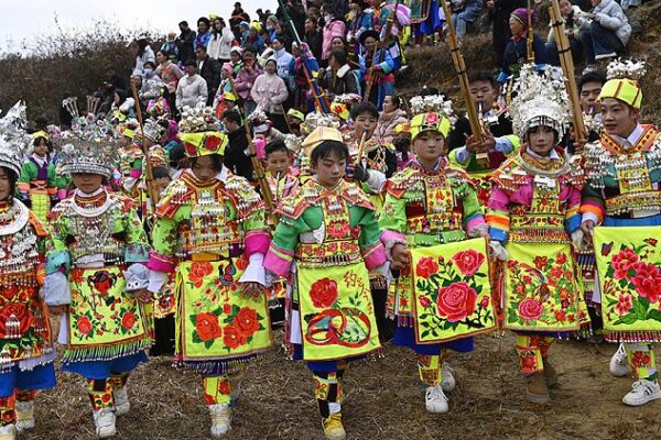 Miao People Celebrate Traditions with Dance and Music in Guizhou Miao people attend activities to celebrate traditions