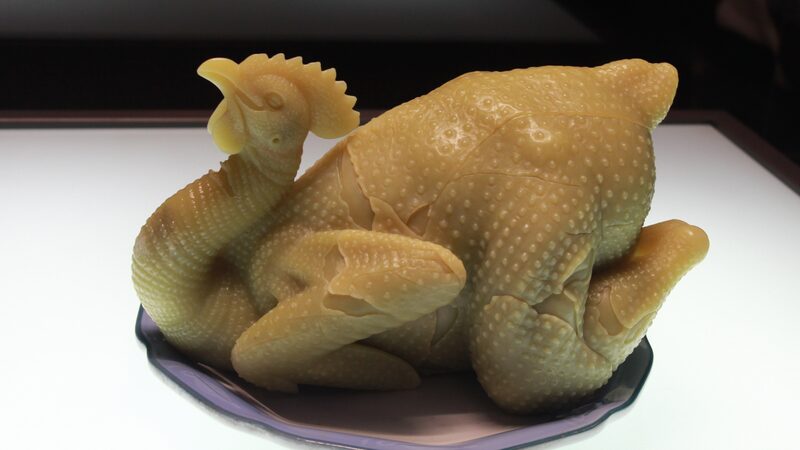 A dish of Cantonese poached chicken made of jade