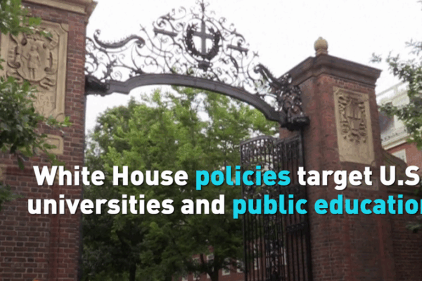 President Trump Proposes Big Cuts to Education Budgets White House policies target U.S. universities, public education video poster