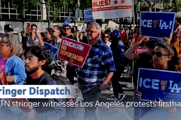 Big Protests in Los Angeles After National Guard Arrives CGTN stringer witnesses Los Angeles protests firsthand video poster