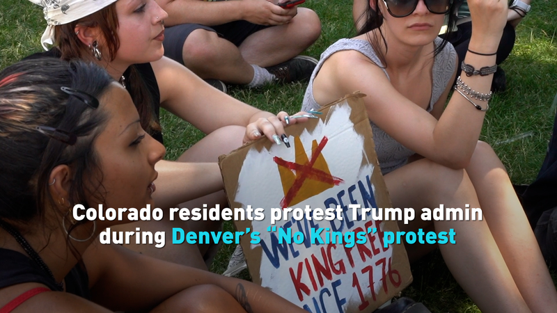 Colorado residents protest Trump during Denver’s “No Kings” protest video poster