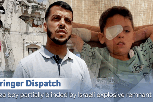 Young Gaza Boy’s Hope to See Again After Accident Gaza boy partially blinded by Israeli explosive remnant video poster