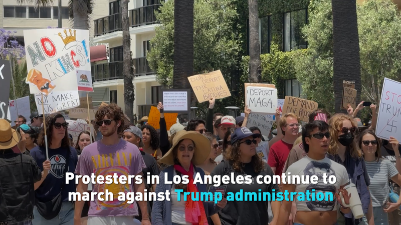 Protesters in Los Angeles continue march against Trump administration video poster