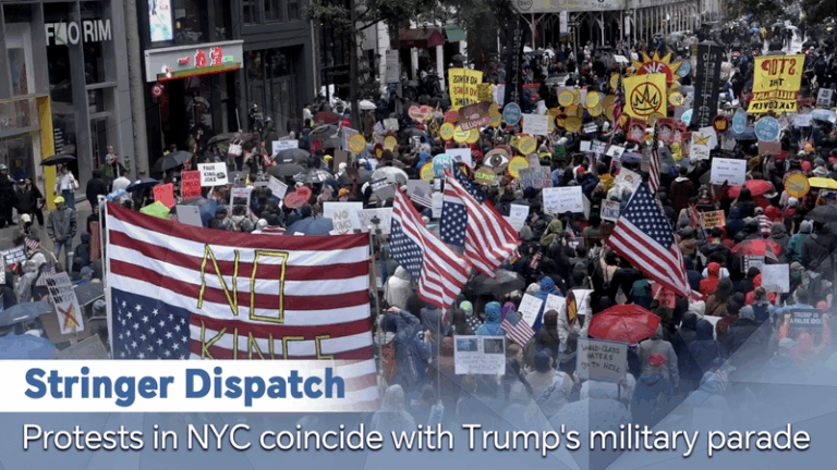 Protests in NYC coincide with Trump's military parade video poster