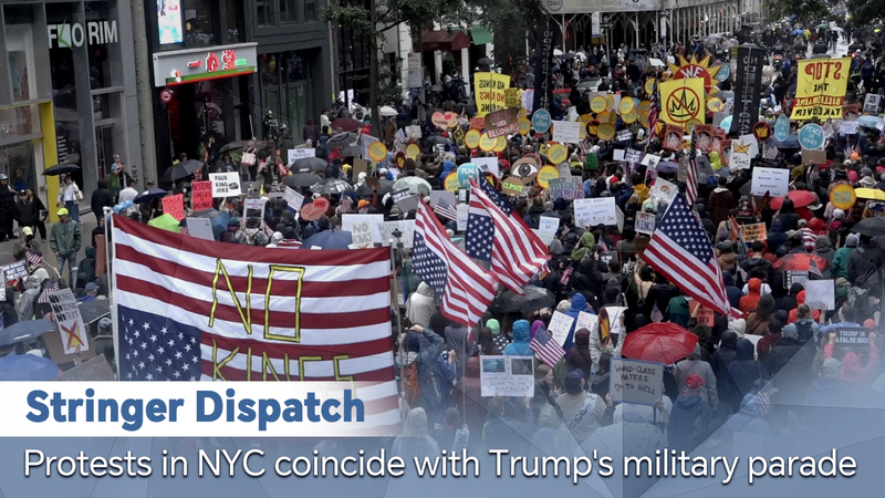 Protests in NYC coincide with Trump's military parade video poster