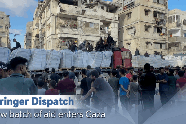 Aid Arrives in Gaza Amid New Border Closures Stringer Dispatch: New batch of aid enters Gaza video poster