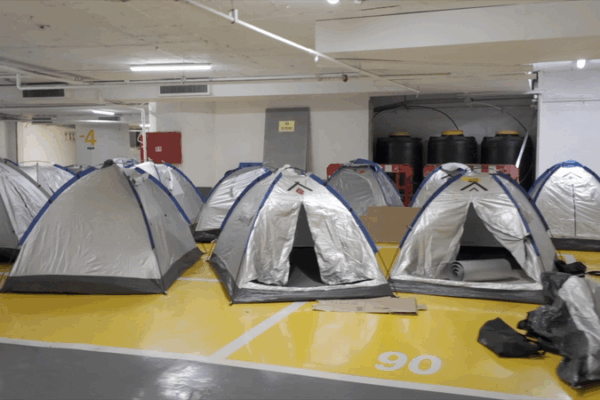 Underground Parking Lot Becomes Safe Shelter for Tel Aviv Residents Underground parking lot in Tel Aviv turns into shelter amid conflict video poster