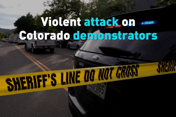 Violent Attack at Colorado Demonstration: Suspect Charged Violent attack on Colorado demonstrators video poster