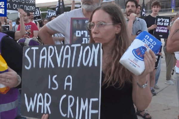 Voices Rise in Tel Aviv and New York: End Gaza Starvation Israel, U.S. protesters decry Gaza starvation as 'war crime'