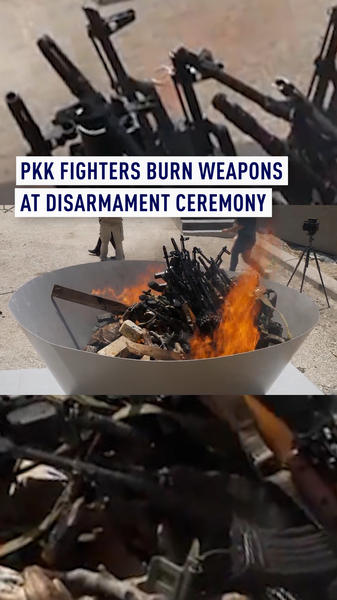 Kurdish PKK burns weapons amid push for peace with Turkiye video poster